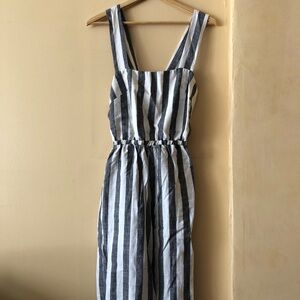 REFORMATION Jumpsuit Linen Tank Overalls Striped Blue Grey Open Cross Back Tall